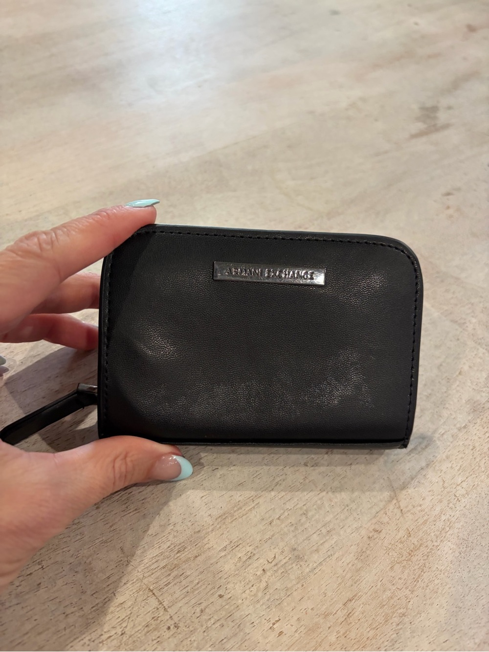💰💲💳Armani Black Leather Zip Card Holder Coin Purse Metal Hardware 💳💲💰